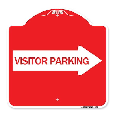 Visitor Parking With Right Arrow, Red & White Aluminum Architectural Sign